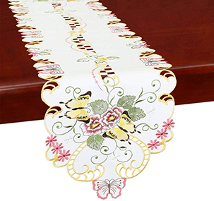 Embroidery Colorful Butterfly Cutwork Table Runner for Party Home Kitchen Dining Restaurant Spring Decoration