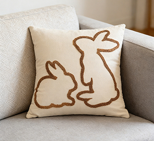 Spring Easter Pillow Covers 18x18 Inch,Embroidered Bunny Rabbit Throw Pillowcase Velvet Easter Decorative Throw Covers Cushion Cover