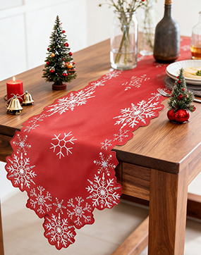 Christmas embroidered Table Runner with Snowflake, Winter Table Runner for Dining Room,Red Elegant Christmas Table Decor