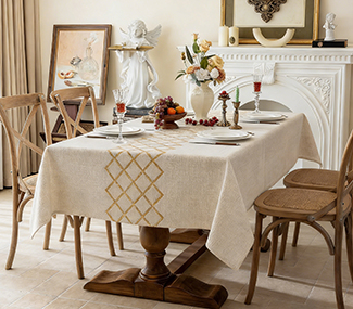 Square Linen Tablecloth, Heavy Duty Waterproof Tablecloths, Farmhouse Embroidery Leaves Table Cloth with Tassels, Soft Wrinkle Free Table Cover, Coffee Vines