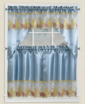 Sequin Embroidered Window Curtain Set – Valance and Tiers – Kitchen, Living Room, or Bathroom Curtains