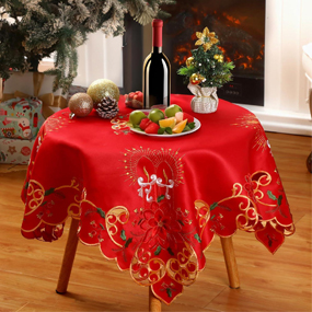 Decorative Christmas Table Cloth, 36x36'' Square table topper, with Embroidered Candles and Bells Design,for Dining Room,Red Elegant Christmas Table Decor
