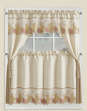 Sequin Embroidered Window Curtain Set – Valance and Tiers – Kitchen, Living Room, or Bathroom Curtains