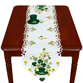 Embroidered Green Leaves,Table Runners,St. Patrick’s Day Shamrock Spring Clovers Polyester Long Dresser Scarf for Home Dining Tabletop Decoration