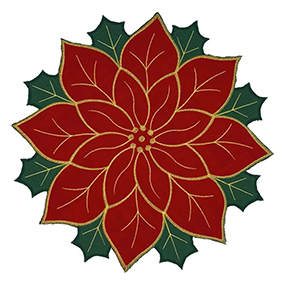 Christmas holiday Poinsettia Round Placemats, Embroidered Applique Placemats, Red Velvet Poinsettia Flower Linen Table Mats, Machine Washable