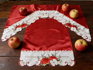 Kitchen Tiers Curtain, 3PCS Kitchen Curtains and Valances Set, Burgundy Color Fabric with Matching Color Flower Fruit Apple Embroidery