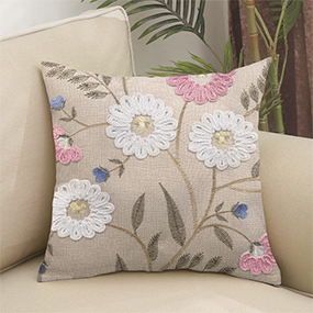 Embroidered Spring Floral Throw Pillow Covers Set of 2, 18x18 inches Farmhouse Cottage Garden Pillow Shams Linen Blended Decorative Cushion Cover Case