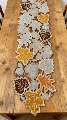 Thanksgiving Decorations Fall Table Runner with Embroidered &nbsp;Pumpkins Maple Leaf. Applique cutwork Table Decor for Home Kitchen Dining Seasonal Harvest Party